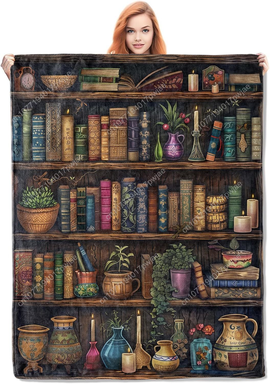 Home Textiles Usa - ヴィンテージブックシェルフブランケット、アンティークブックと装飾が施された読書用フリーススロー、カスタムブランケット用の柔らかく心地よい軽量ブランケット
