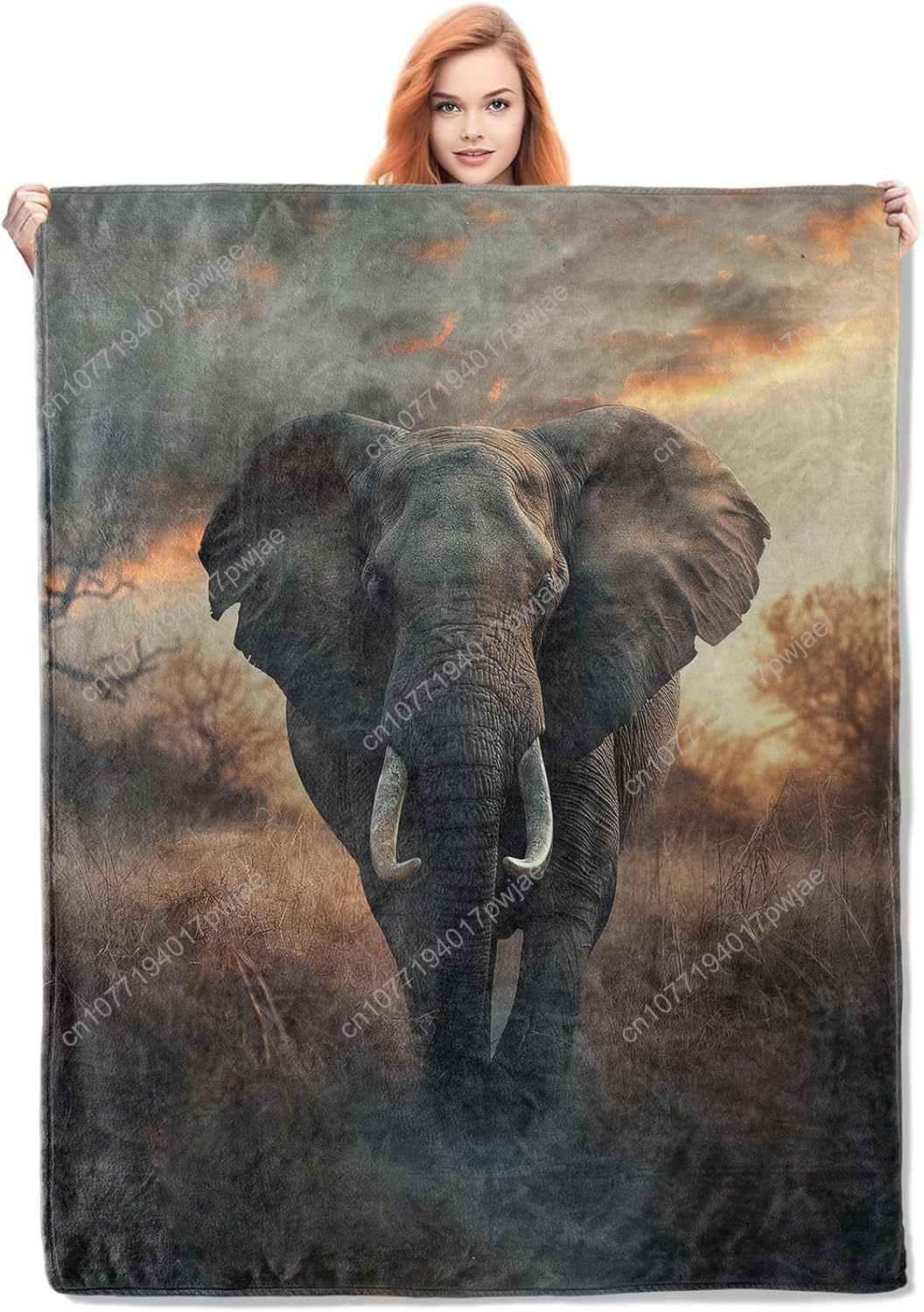 Home Textiles Usa - 象の毛皮ブランケット、リアルな野生動物のシーンを再現した柔らかい象のスローブランケット、自然愛好家に最適なカスタムブランケット