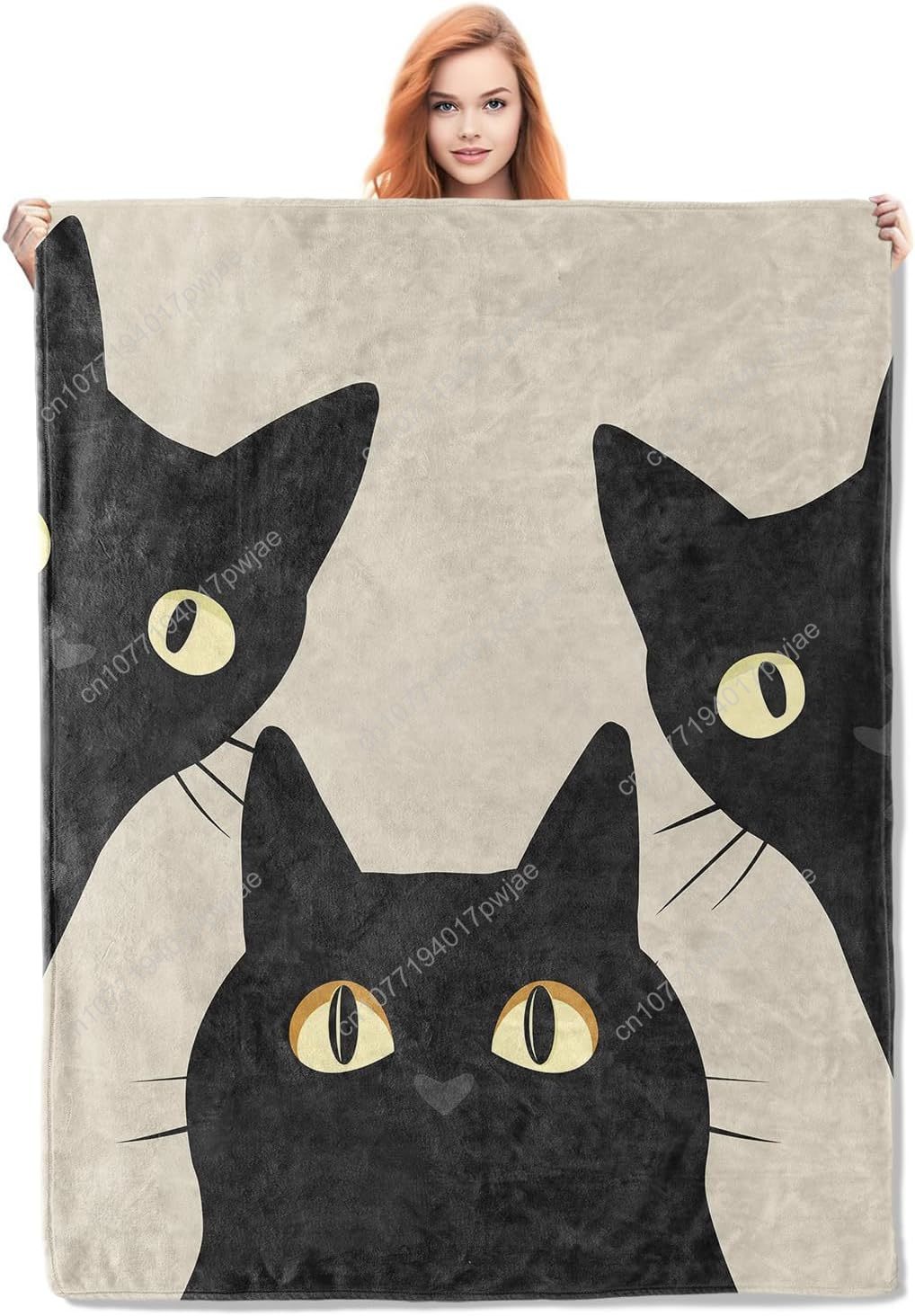 Home Textiles Usa - 面白い猫柄ブランケット 女性・女の子向け ソフトで暖かい 軽量で心地よいアニマル柄 黒猫3匹柄 スローブランケット