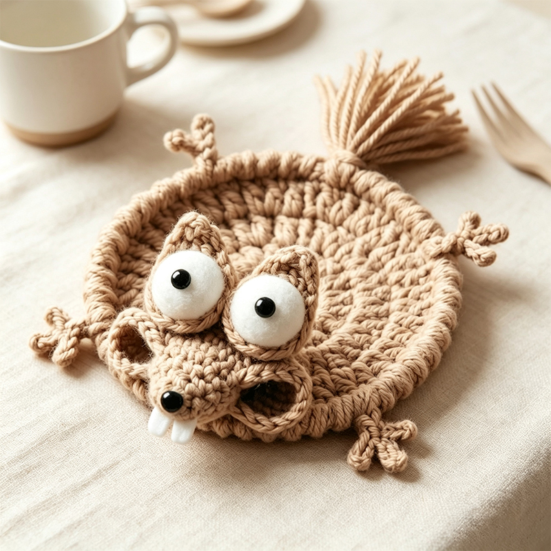 かわいい手編みの動物コースター、手作りのニット製ソフトドリン - Home And Textiles Today のレビューと価格