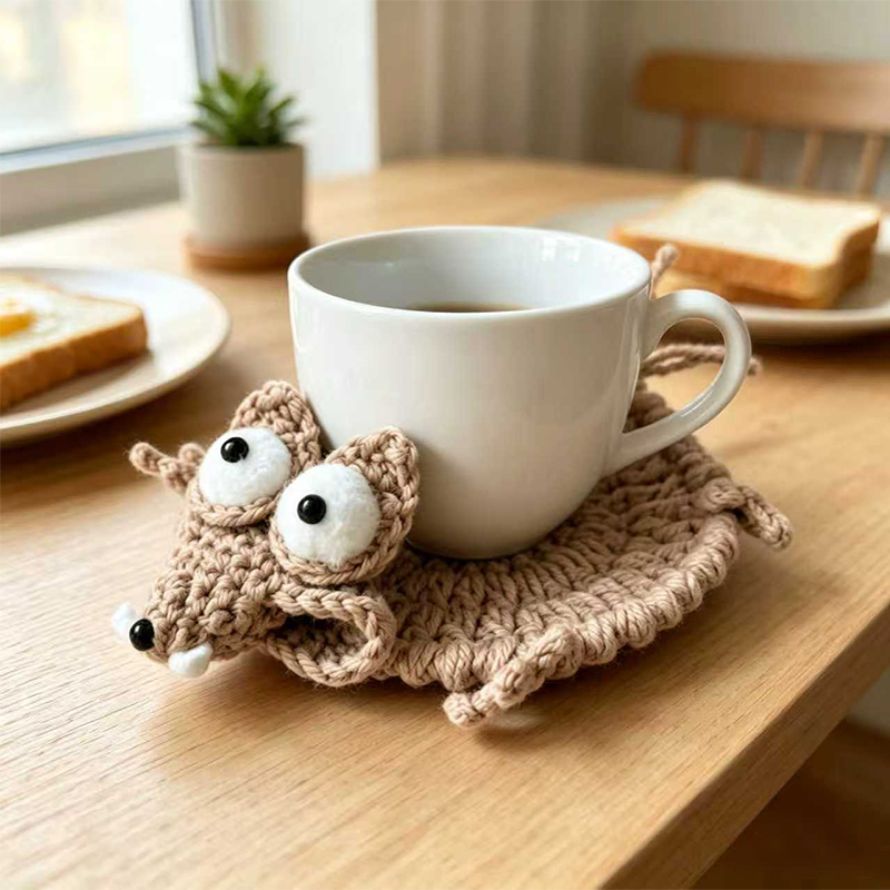 かわいい手編みの動物コースター、手作りのニット製ソフトドリン - Home And Textiles Today のレビューと価格