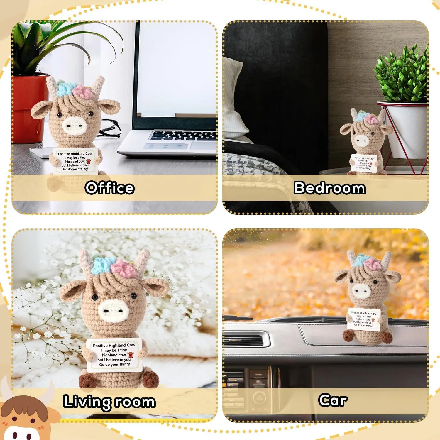 かぎ針編みの感情的な牛のぬいぐるみデコレーションデスクアクセ - Home And Textiles Today のレビューと価格