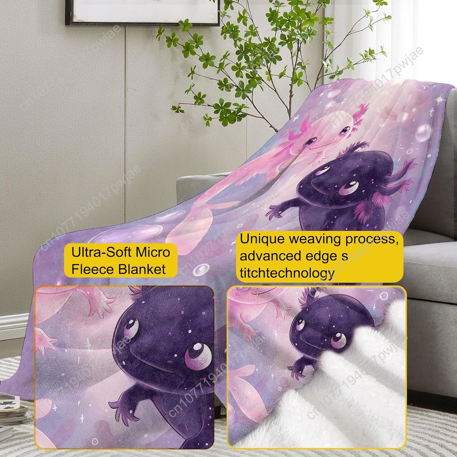 アホロートルブランケットかわいいアホロートルフランネルスロー - Home Textiles Usa のレビューと価格