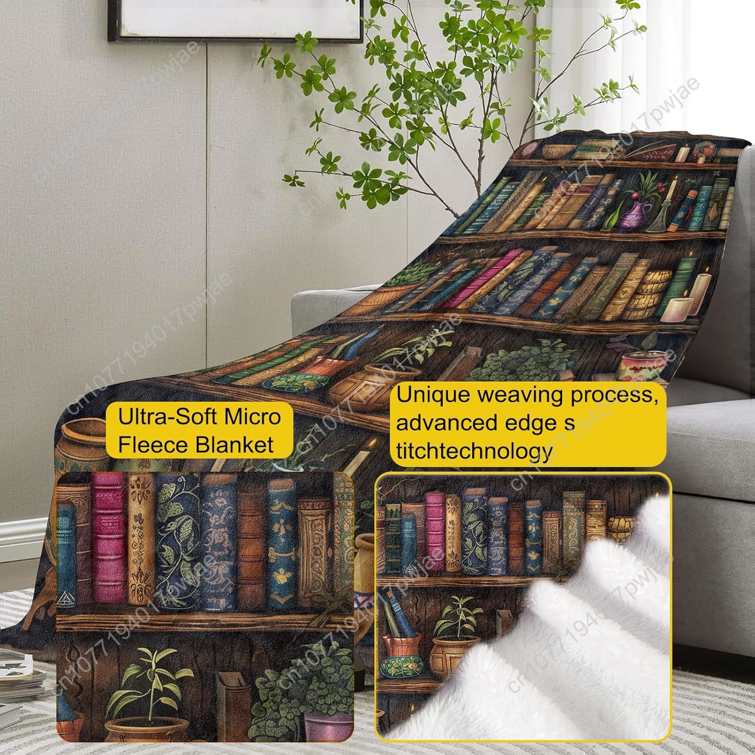 ヴィンテージブックシェルフブランケット、アンティークブックと - Home Textiles Usa のレビューと価格