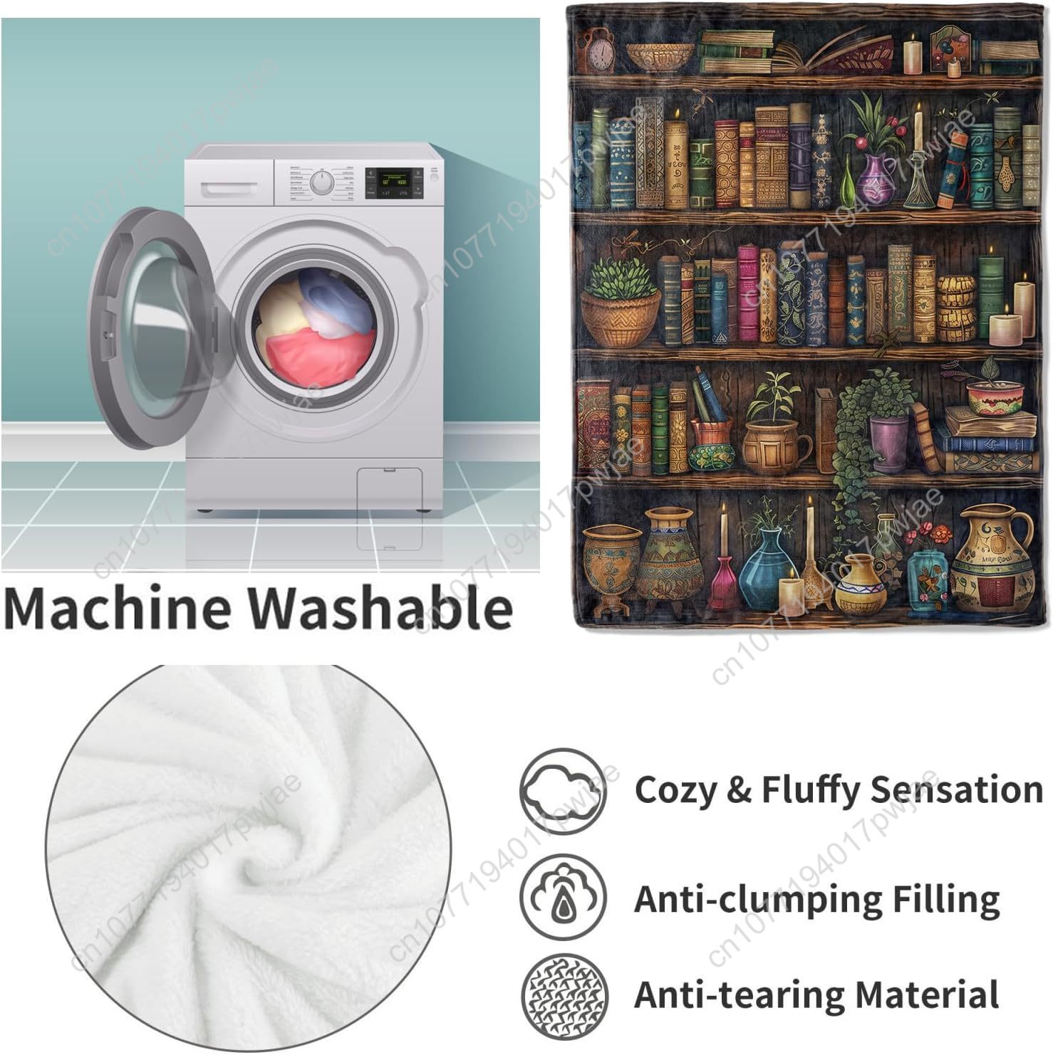 ヴィンテージブックシェルフブランケット、アンティークブックと - Home Textiles Usa のレビューと価格