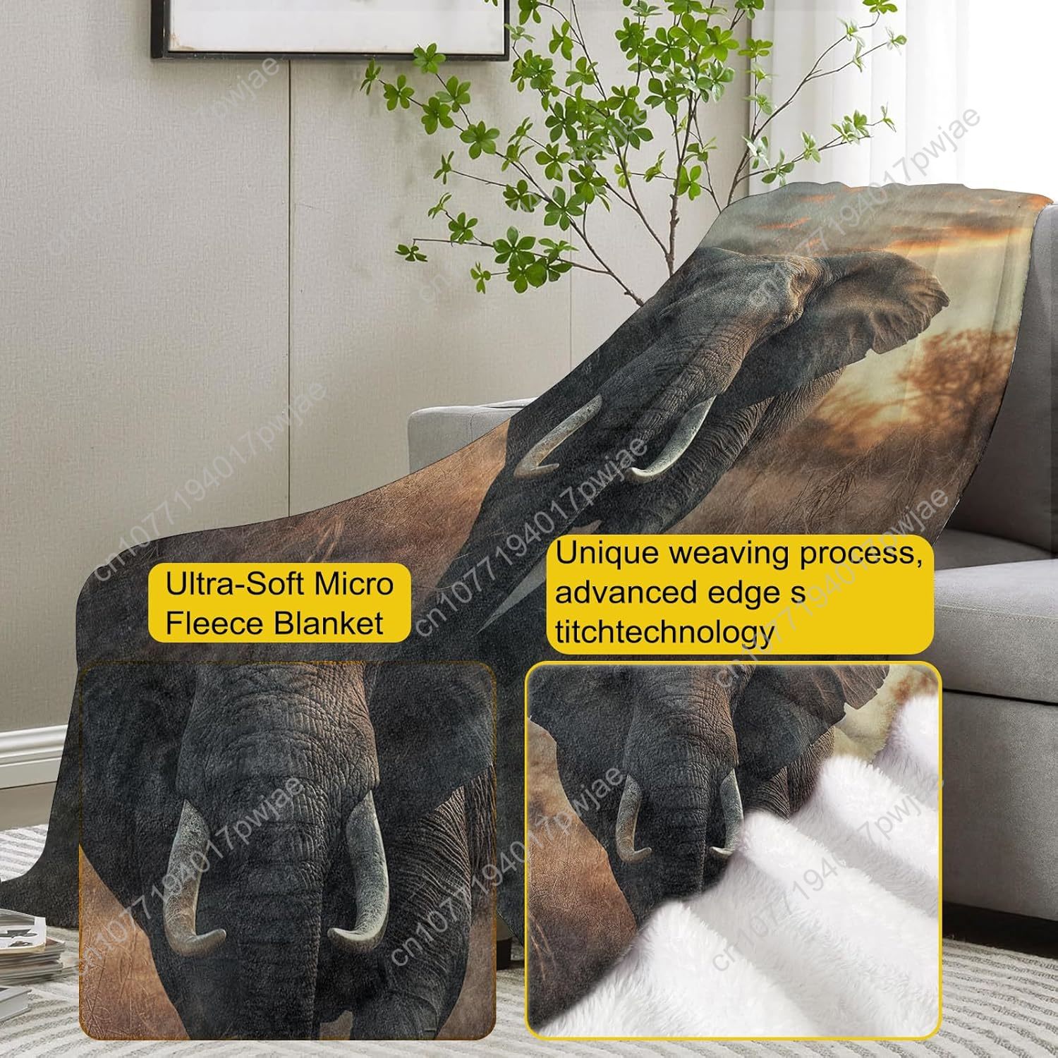 象の毛皮ブランケット、リアルな野生動物のシーンを再現した柔ら - Home Textiles Usa のレビューと価格