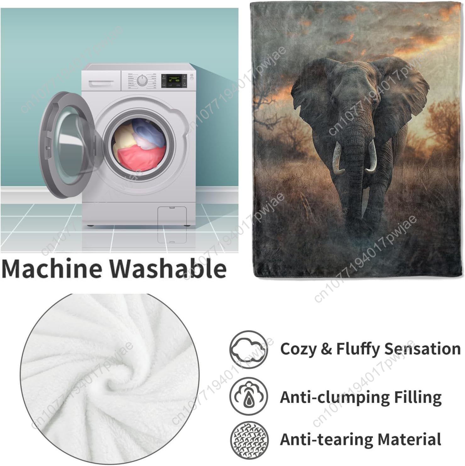 象の毛皮ブランケット、リアルな野生動物のシーンを再現した柔ら - Home Textiles Usa のレビューと価格