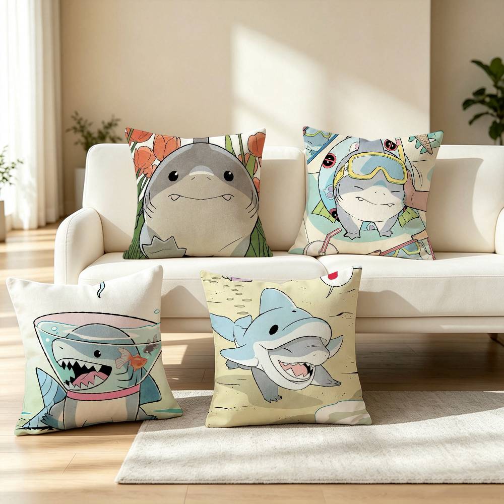 かわいいランドシャークのジェフ柄枕カバー、正方形両面ソファク - Home Landing Textiles のレビューと価格