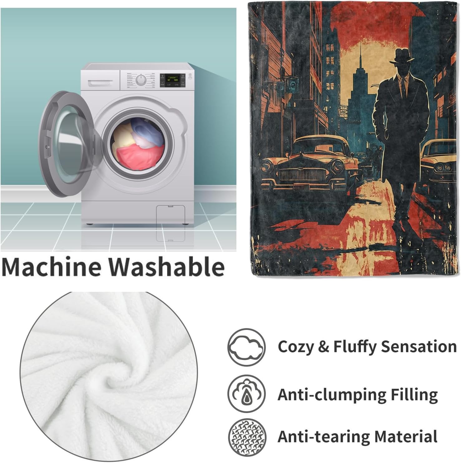 ノワール探偵ブランケット 女性へのギフト 犯罪フランネルブラ - Home Textiles Usa のレビューと価格