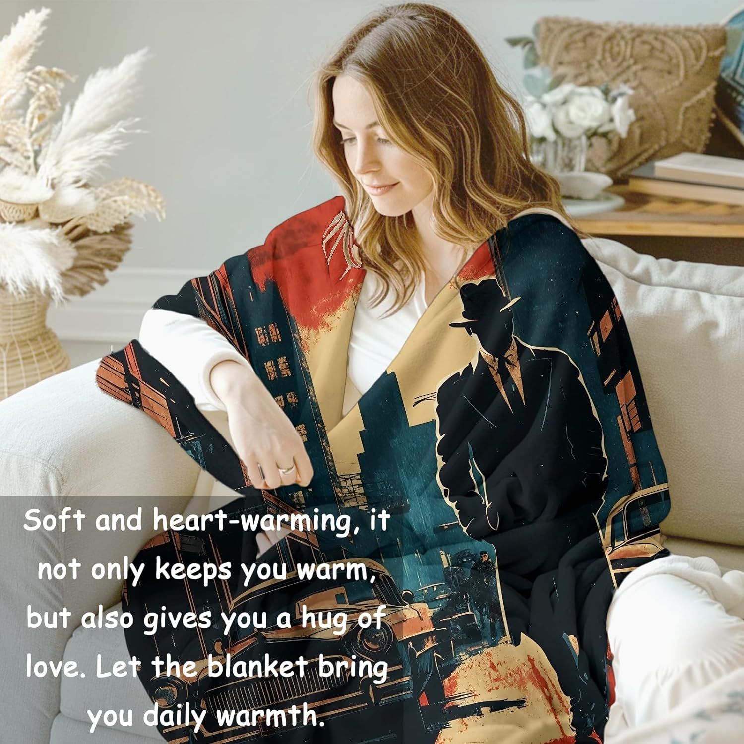 ノワール探偵ブランケット 女性へのギフト 犯罪フランネルブラ - Home Textiles Usa のレビューと価格