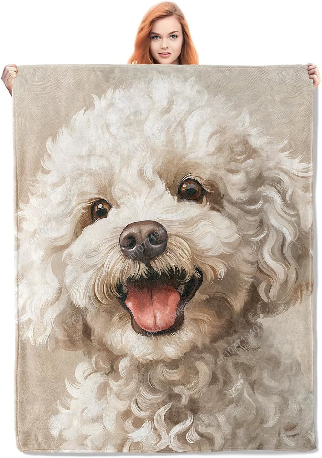 楽しいプードルの肖像画ブランケット、リアルな犬のデザイン、柔 - Home Textiles Usa のレビューと価格