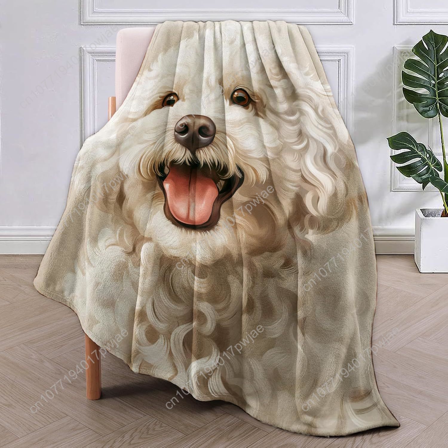 楽しいプードルの肖像画ブランケット、リアルな犬のデザイン、柔 - Home Textiles Usa のレビューと価格