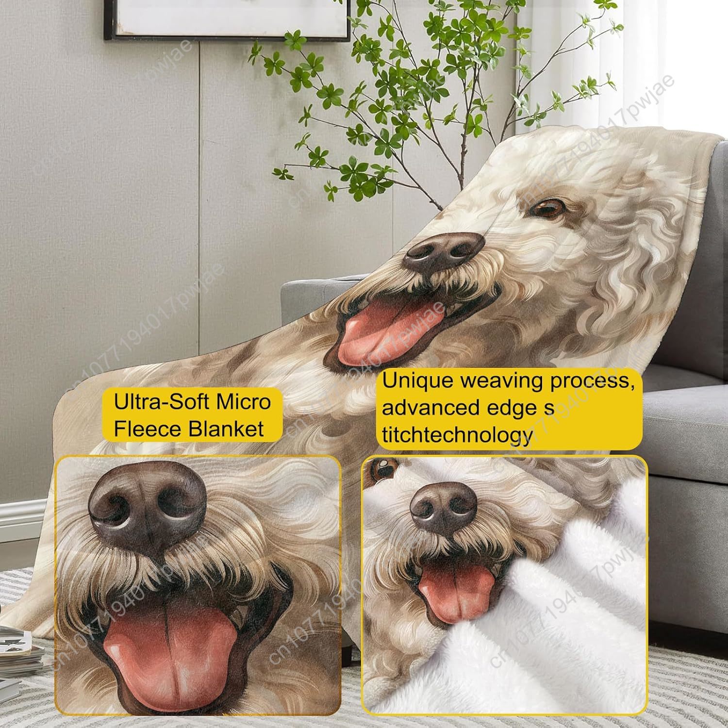 楽しいプードルの肖像画ブランケット、リアルな犬のデザイン、柔 - Home Textiles Usa のレビューと価格